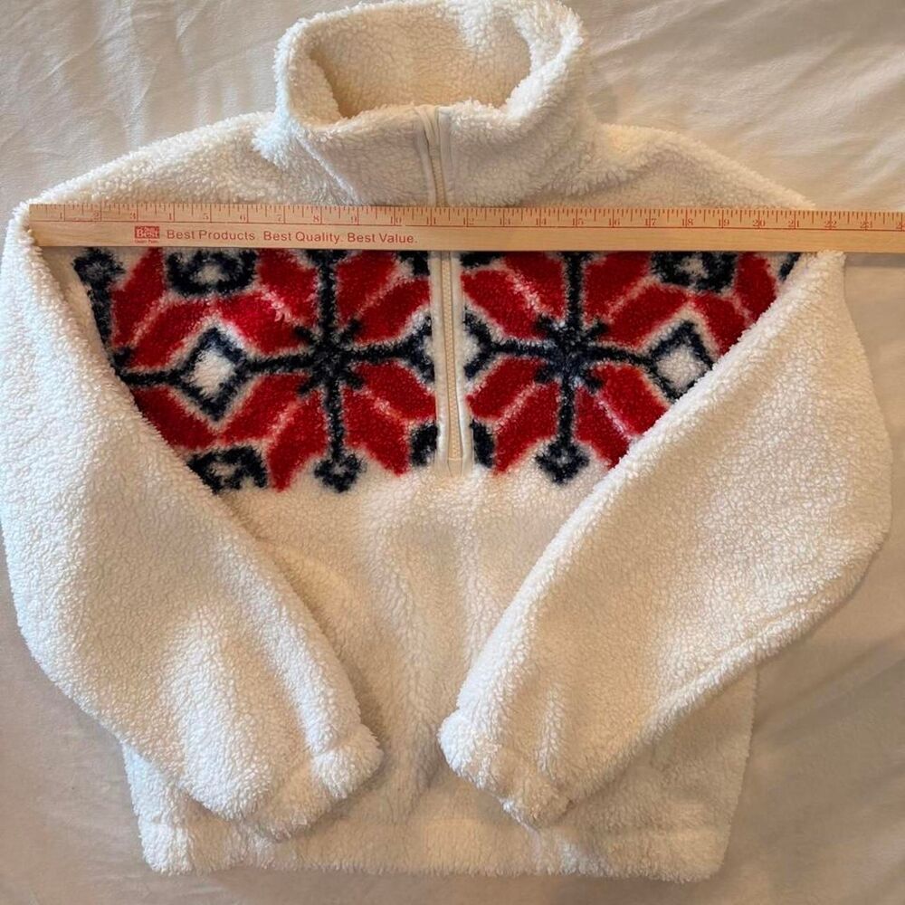 All in Motion Fair Isle Sherpa Quarter Zip Women's XS Ivory Red Nordic Fleece